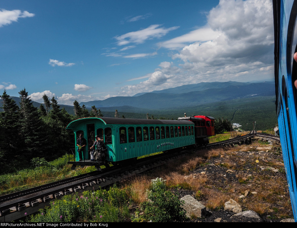 MWCR M3 on the way up passes our down train at Waumbek water tank